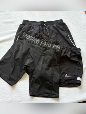 Nike Men's Black Athletic Shorts Trio — Pro Compression & Training